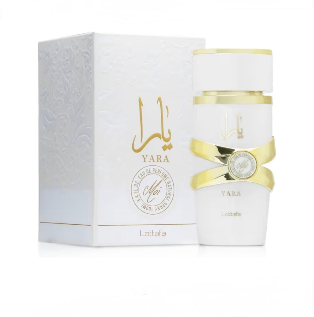 Yara perfume bottle with packaging on a white background