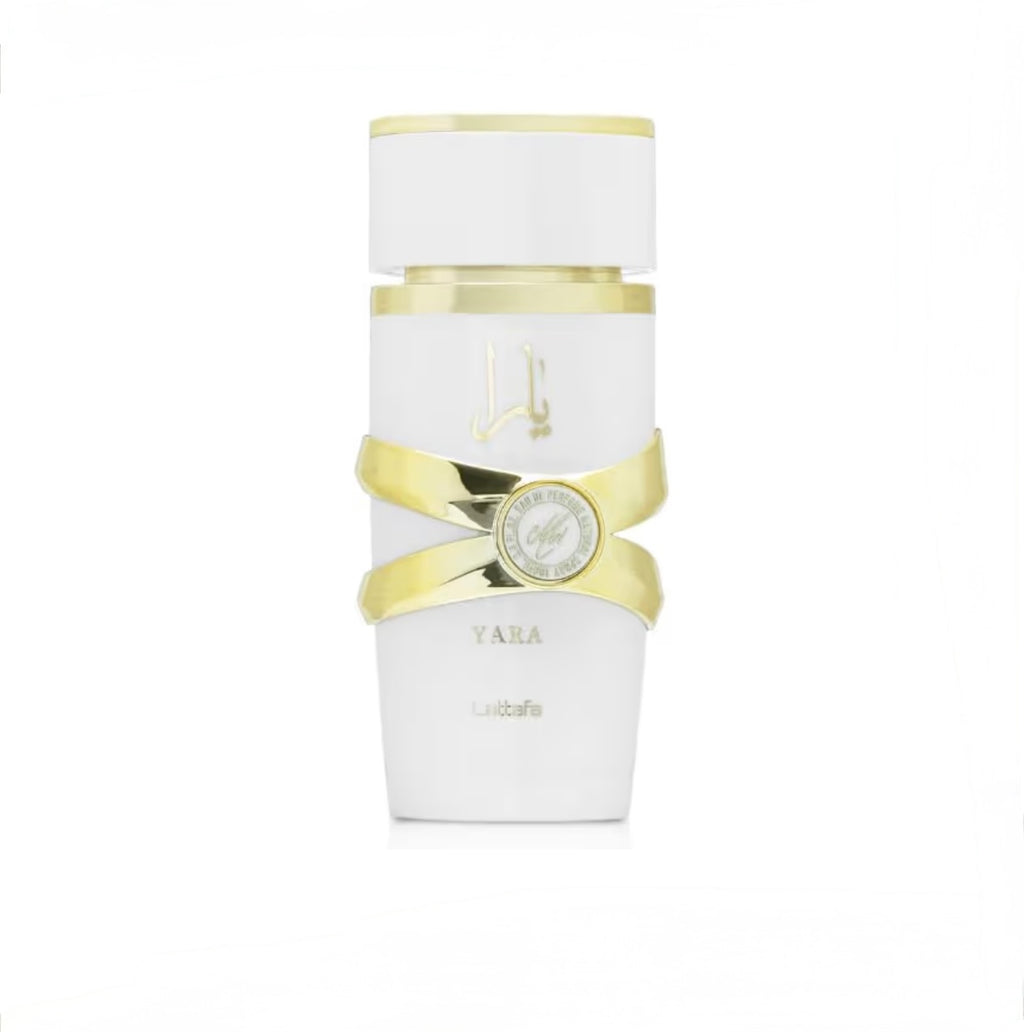 White and gold cylindrical product with 'Yara' branding on a white background